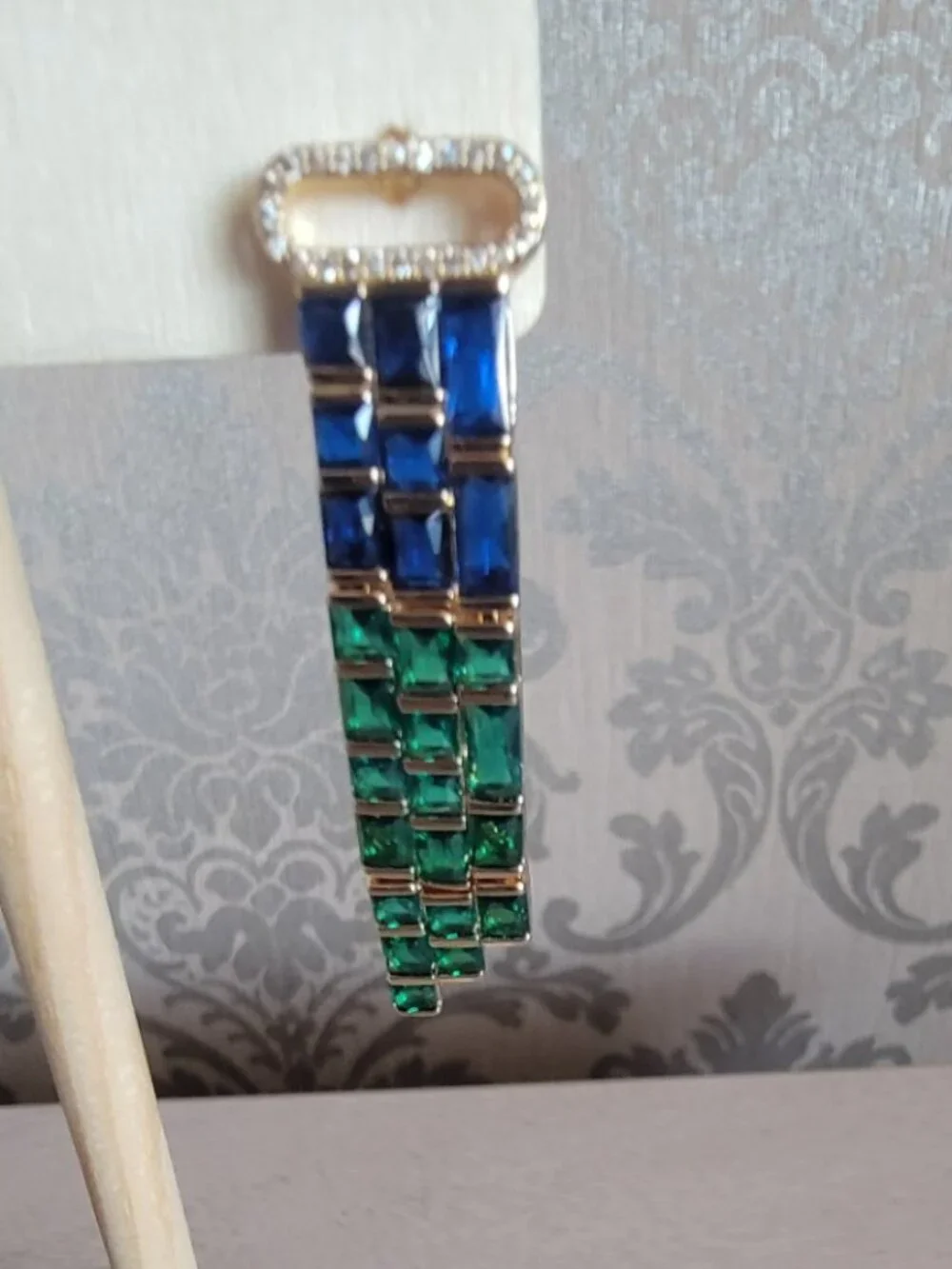 Blue and Green Glass, Simulated Diamond Earrings in Gold Tone